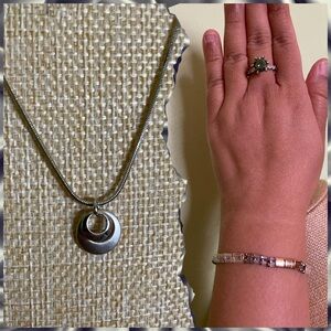 Elegant Lia Sophia Silver Pendant Necklace and Beaded Bracelet